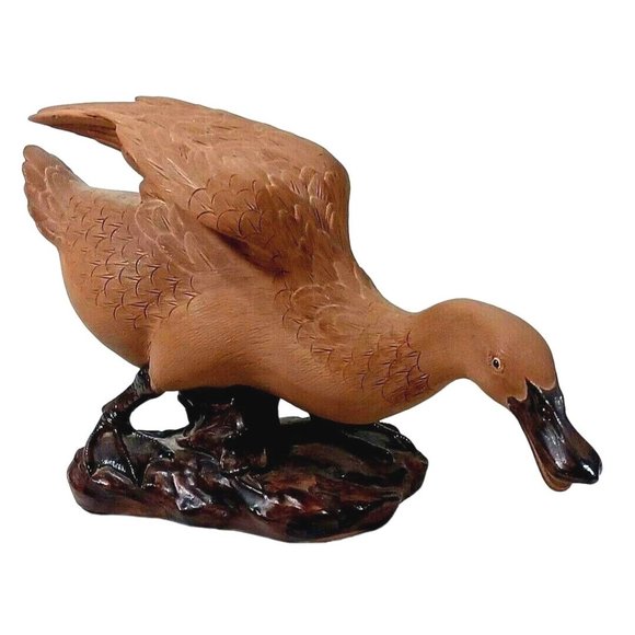 Vtg 11 X 7Shiwan Fishing Duck Sculpture MCM Chinese Ceramic Pottery Statue
